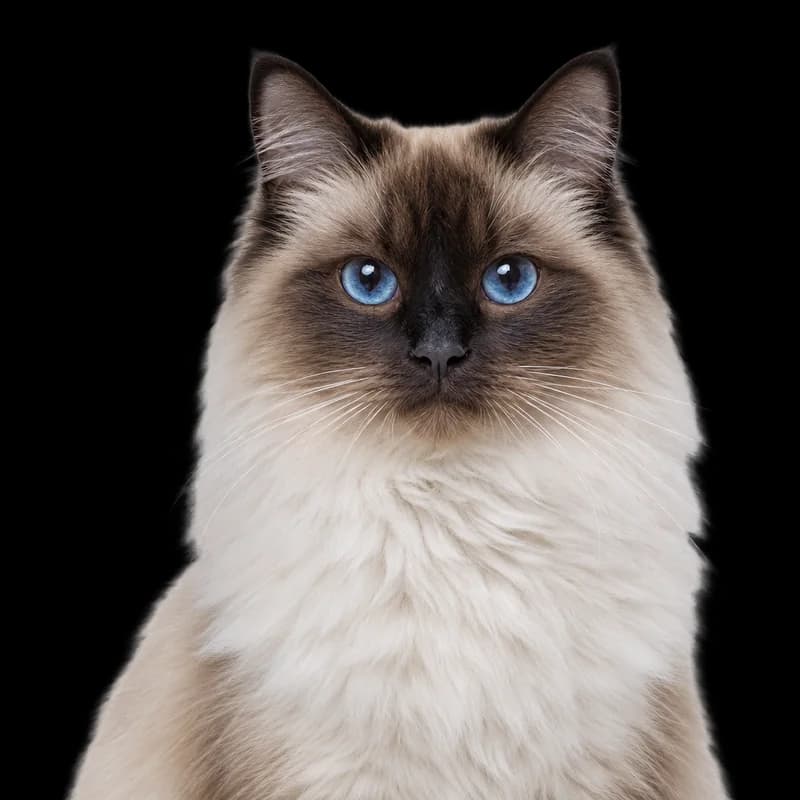 Pisică ragdoll cu ochi albaștri